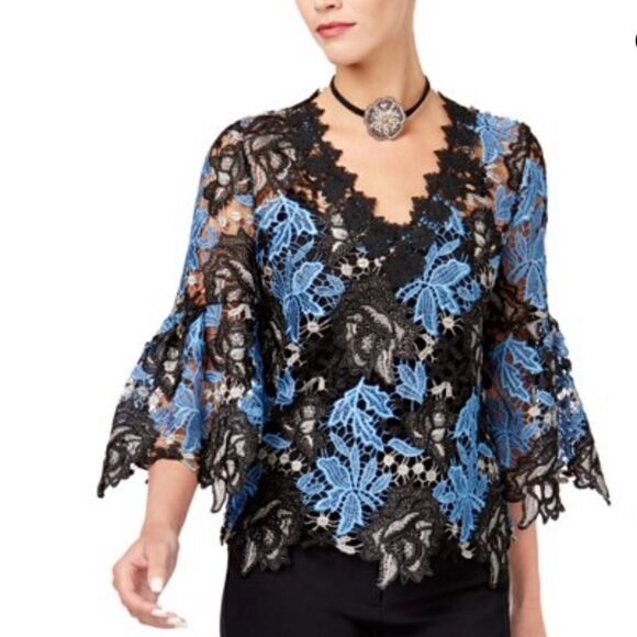 𝅺KOBI Halperin Lynn Embroidered Lace Bell Sleeve Blouse Size M - Picture 13 of 14